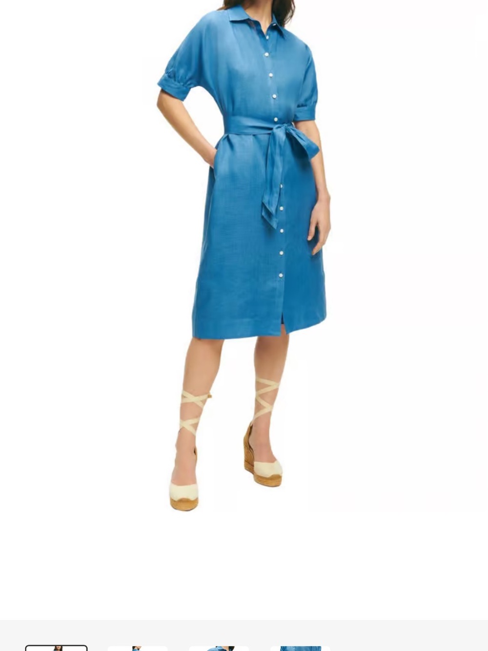 Brooks Brothers Linen Puff Sleeve Belted Shirt Dress 8